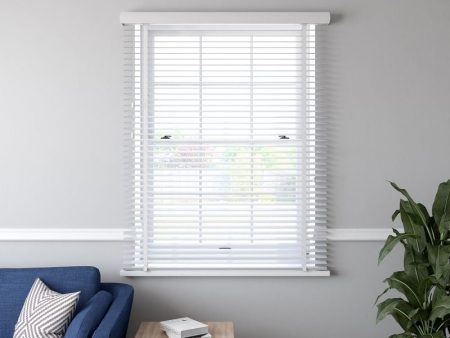 Venetian Blind 50mm Slat Faux Wood White - 75cm Width Online