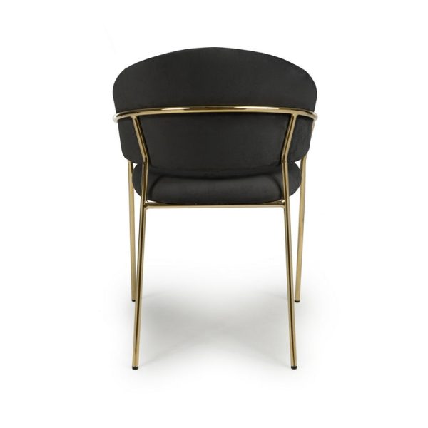 Pair of Contemporary Dining Chairs Black Vertical Stitch - Gold Legs Supply