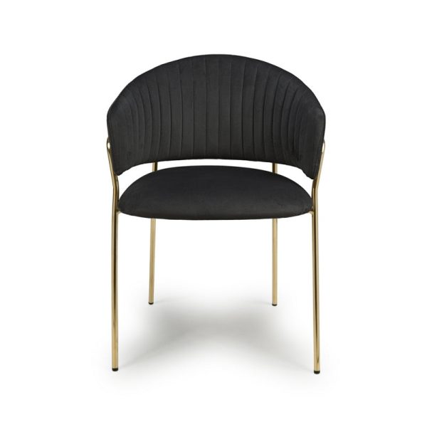 Pair of Contemporary Dining Chairs Black Vertical Stitch - Gold Legs Supply