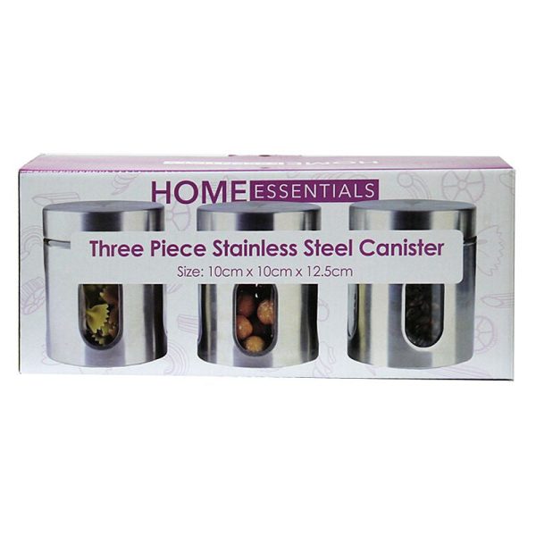 3 x Stainless Steel Food Containers 600ml - Silver Essentials by Kitchen Collection Supply