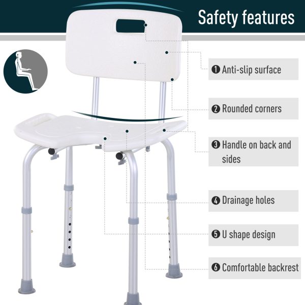 Aluminium Alloy Adjustable Shower Stool - White Sale