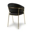 Pair of Contemporary Dining Chairs Black Vertical Stitch - Gold Legs Supply