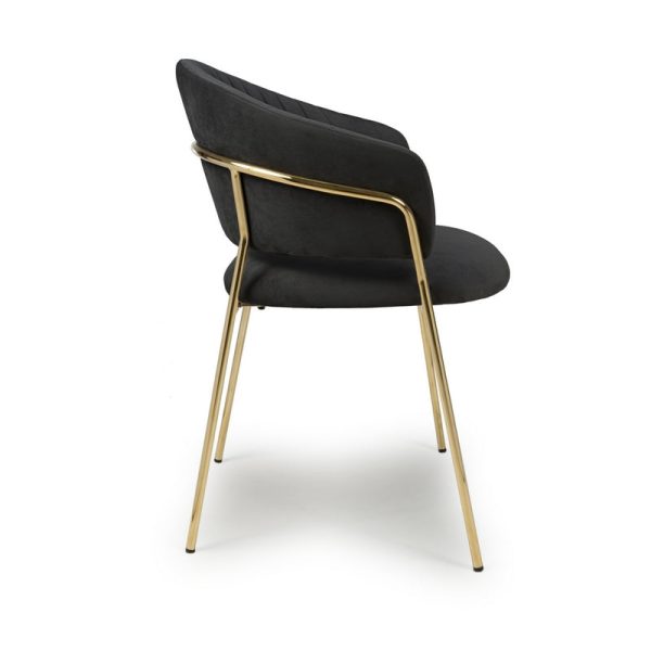 Pair of Contemporary Dining Chairs Black Vertical Stitch - Gold Legs Supply