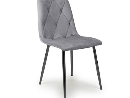 4 Contemporary Dining Chairs Diamond Stitch Grey - Black Metal Legs Cheap