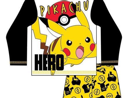 Boys Pokemon Pyjama Set Black White Yellow - Age 7-8 For Sale