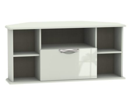 Weybourne Corner TV Unit Off-white 5 Shelves 1 Drawer For Cheap