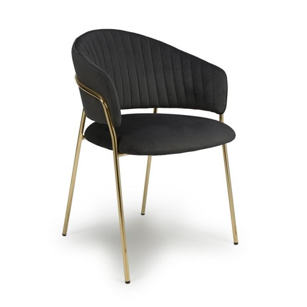 Pair of Contemporary Dining Chairs Black Vertical Stitch - Gold Legs Supply