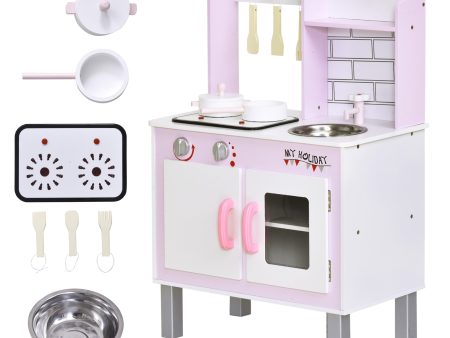 Kids Pretend Kitchen Playset w  Cooking Toy Accessories - Pink Hot on Sale