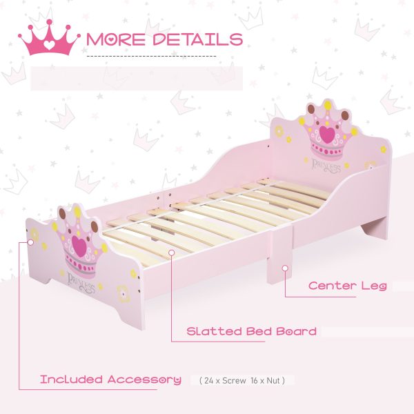 Kids Toddler Bed Princess Crown Theme Safety Side Rails Slats Home Bedroom Furniture Boys Girls 3-6 Yrs Pink 143 x 73 x 60 cm Hot on Sale