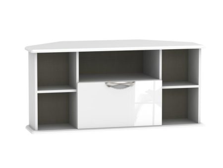 Weybourne Corner TV Unit White 5 Shelves 1 Drawer Supply