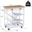 Rolling Kitchen Island Trolley Cart Drawer Shelves Basket Wheels W  6 Bottle Wine Rack White Cheap