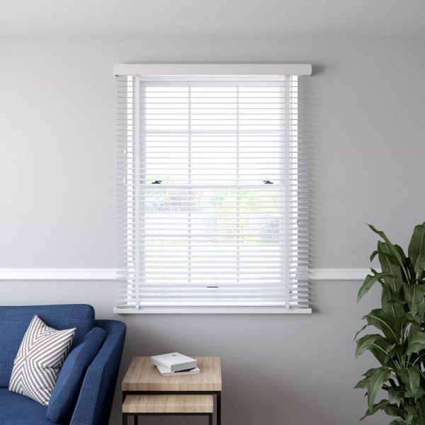 Venetian Blind 50mm Slat Faux Wood White - 120cm Width Discount