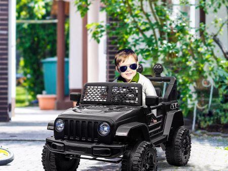 12V Battery-powered 2 Motors Kids Electric Ride On Car Truck Off-road Toy with Parental Remote Control Horn Lights Suspension Wheels for 3-6 Years Old Black Supply