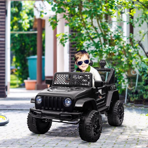 12V Battery-powered 2 Motors Kids Electric Ride On Car Truck Off-road Toy with Parental Remote Control Horn Lights Suspension Wheels for 3-6 Years Old Black Supply