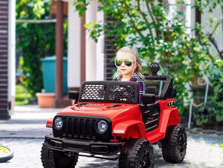 12V Battery-powered 2 Motors Kids Electric Ride On Car Truck Off-road Toy with Parental Remote Control Horn Lights Suspension Wheels for 3-6 Years Old Red For Sale