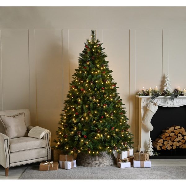 5ft Ben Nevis Pine Christmas Tree Artificial - Dark Green with LED Lights Warm White 633 Tips Fashion