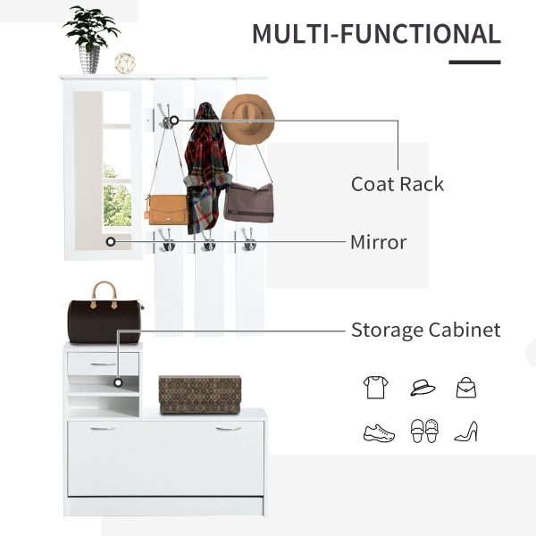 2-Piece Shoes Storage Chest Cloths Rack Unit Entryway Furniture Set Shoe Wardrobe W Mirror Multiple Shelves-White Sale