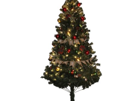 6ft Decorated Christmas Tree Artificial - Dark Green with LED Lights Warm White 353 Tips Sale