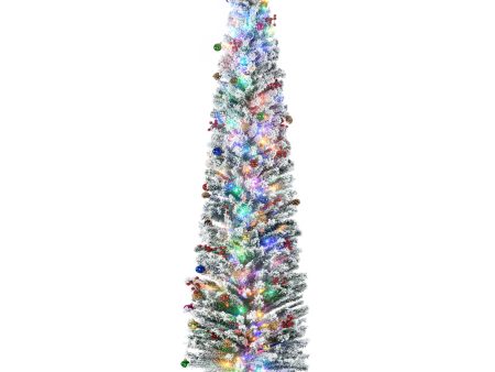 7ft Berries & Pinecones Christmas Tree Artificial - White Frosted Green with LED Lights Multicoloured 658 Tips For Cheap