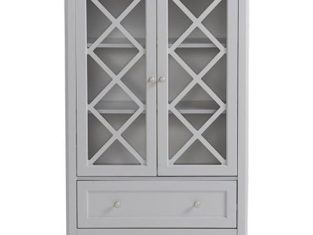 Wood Accent Cabinet with Two Doors and Lower Drawer in Gray Sale