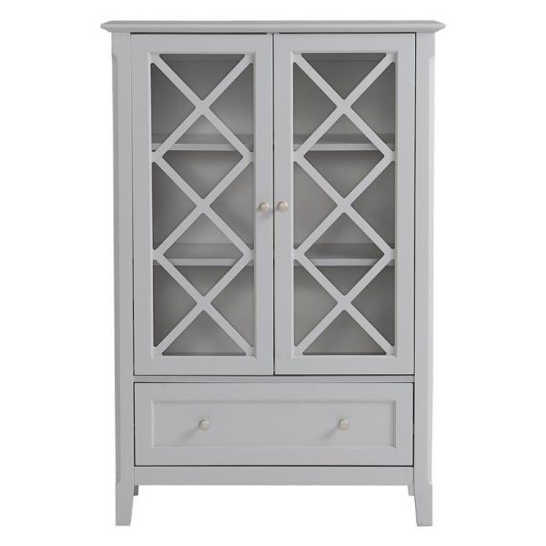 Wood Accent Cabinet with Two Doors and Lower Drawer in Gray Sale