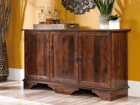 Sauder Viabella 3-Door 59  Long Wood Credenza Storage Cabinet, Curado Cherry Finish For Cheap