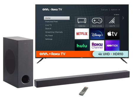 Onn. 70  4K Roku TV with onn. 3.1 Atmos Soundbar with Wireless Subwoofer, 37  Online