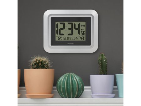 8.75  Silver and Black Digital Wall Clock with Temperature Online now