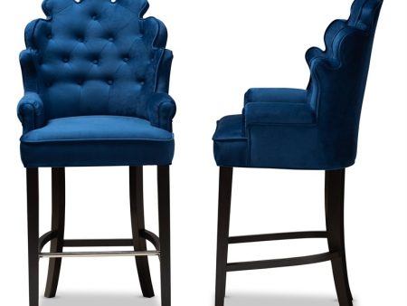 Navy Blue and Dark Brown Finished Wood 2-Piece Bar Stool Set on Sale